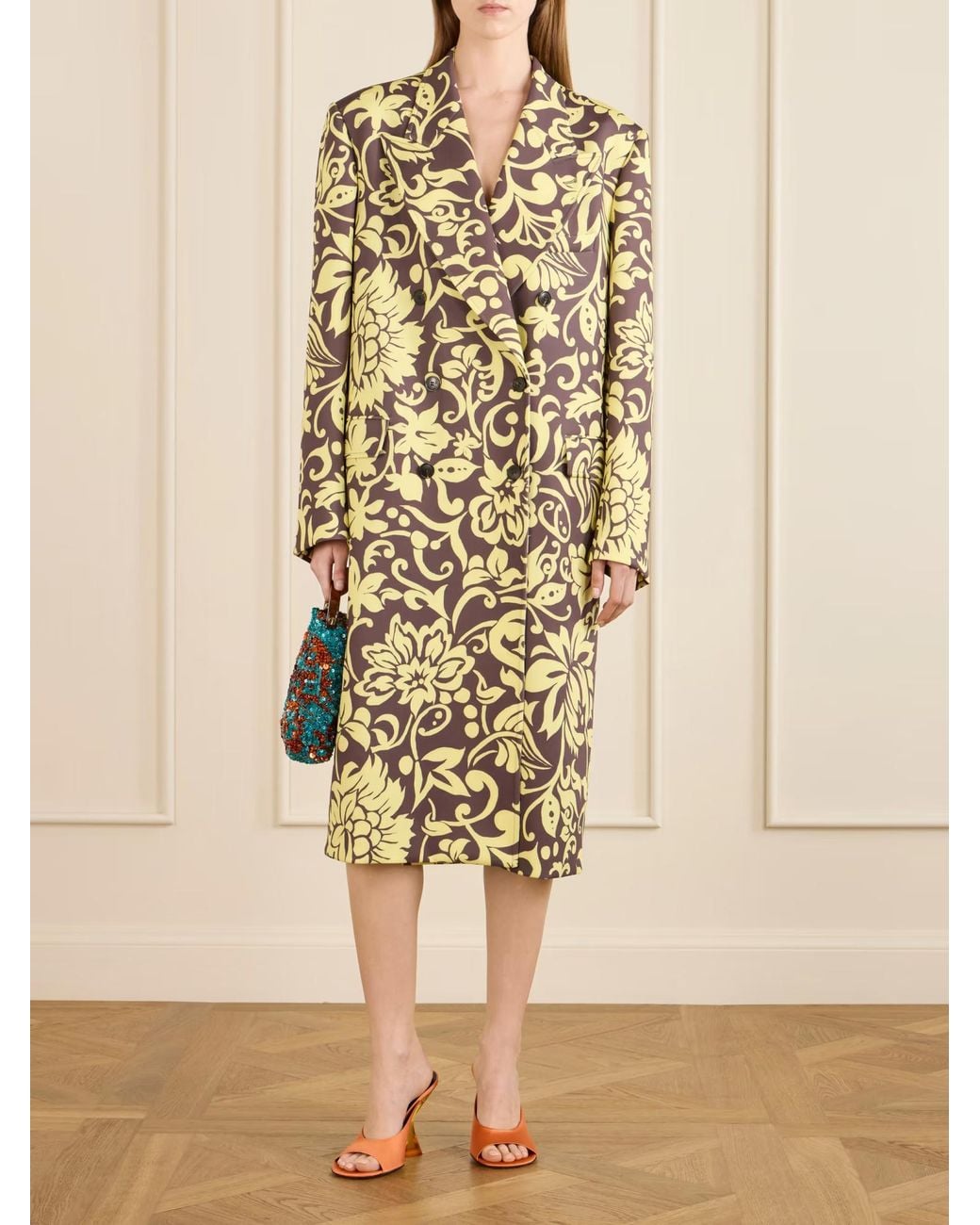 Dries Van Noten White Rosea Oversized Double-Breasted Jacquard Coat