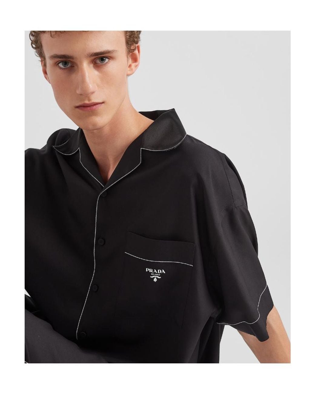 Prada Black Logo-Embroidered Short-Sleeved Shirt for men