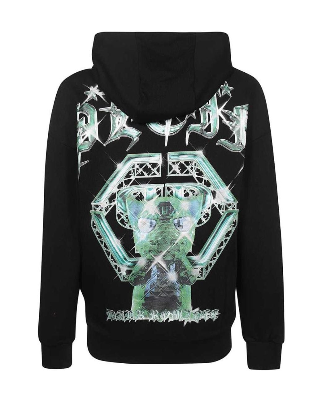 Philipp Plein Black Godzilla Monsters Print Long Sleeved Hoodie for men