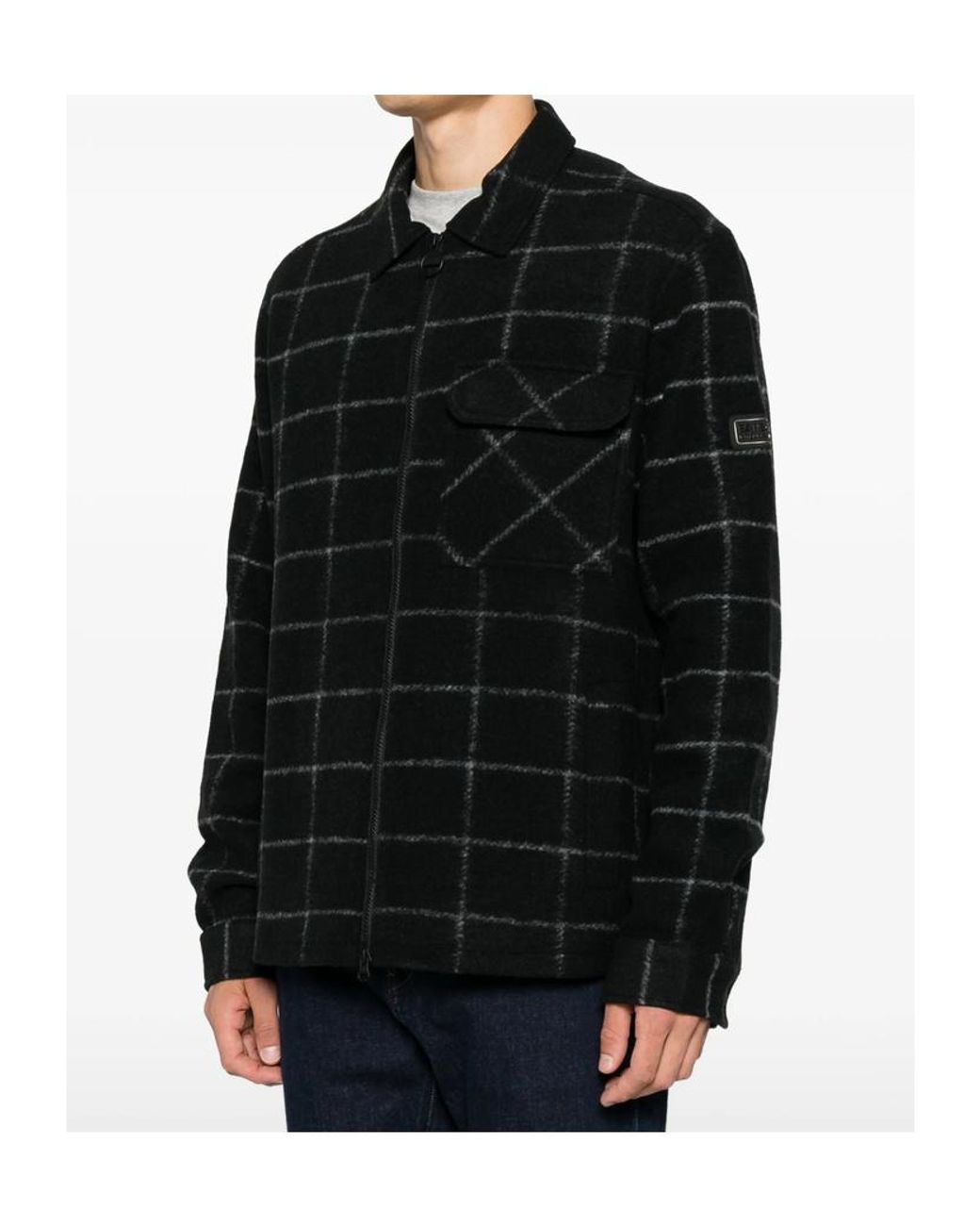 Barbour Black Check-Pattern Zip-Up Jacket for men