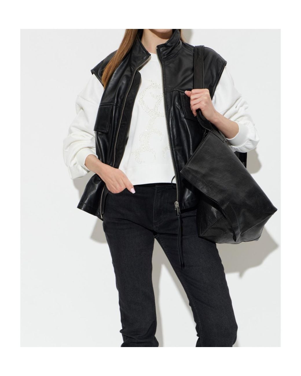 AllSaints Black Flor Leather Vest Jacket