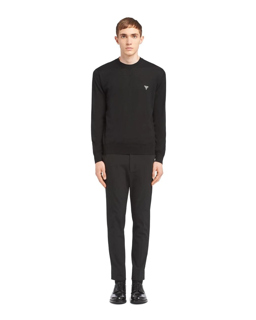Prada Blue Long-Sleeved Crewneck Knitted Jumper for men