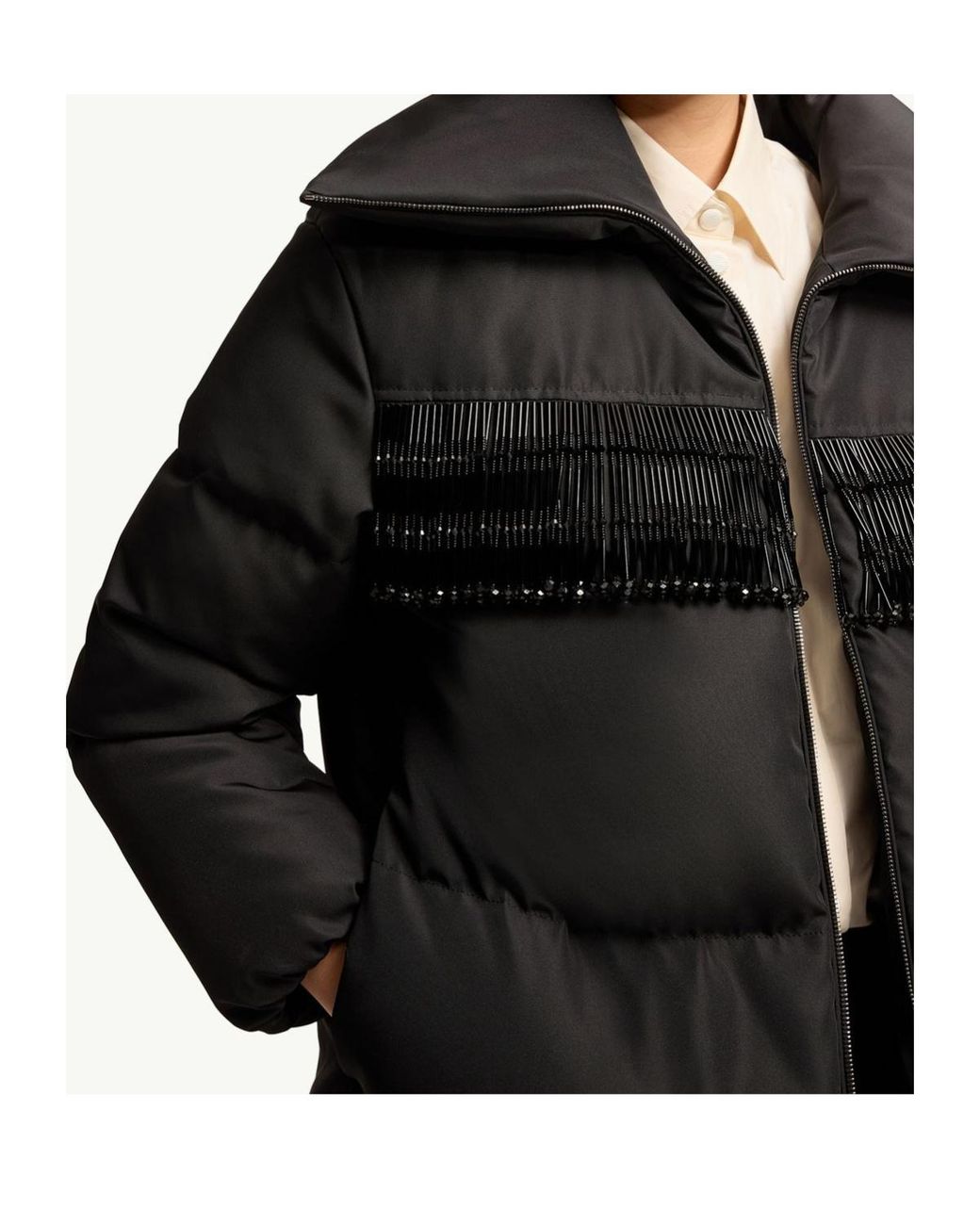 Moncler Black Manchot Beaded-Trim Mid-Length Down Jacket