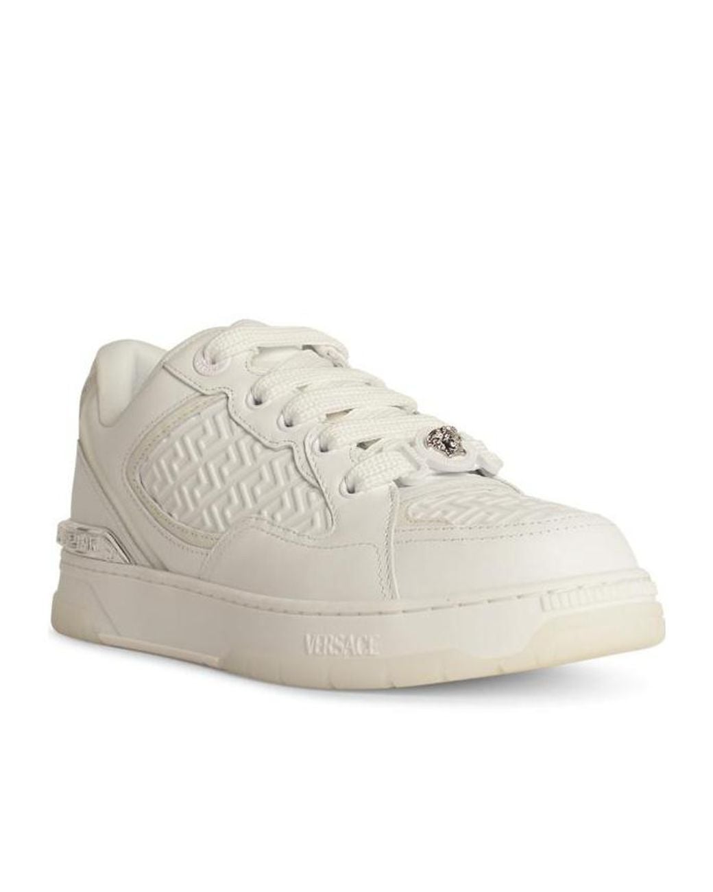 Versace White Logo-Embossed Low-Top Sneakers for men