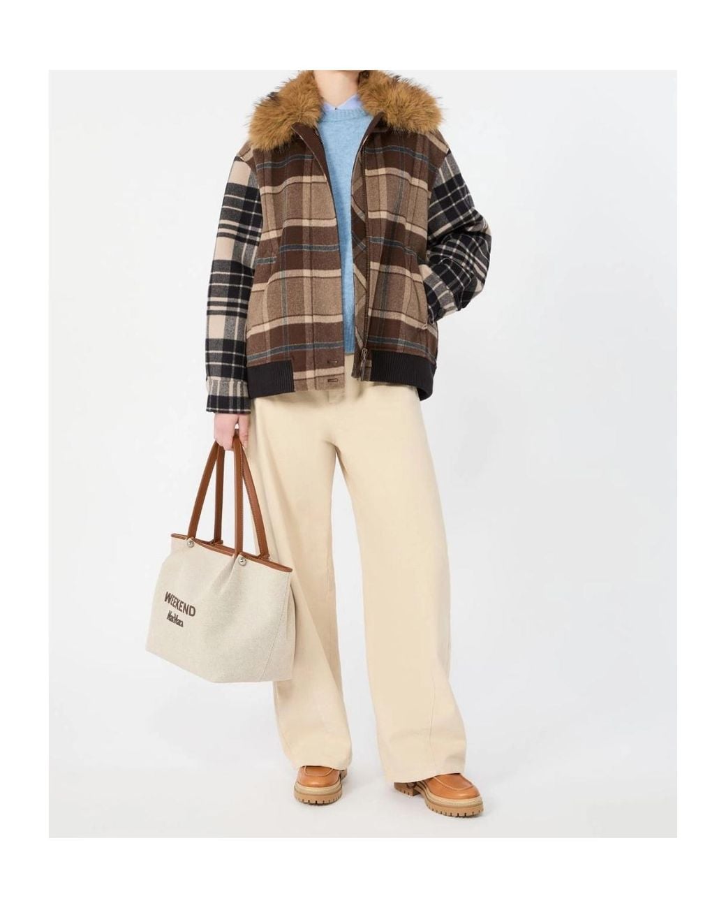 Weekend by Maxmara Brown Checked Bomber Jacket