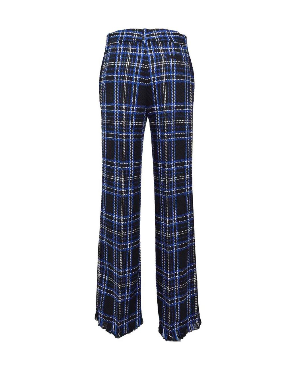 MSGM Blue Checked Fringed Edge Trousers