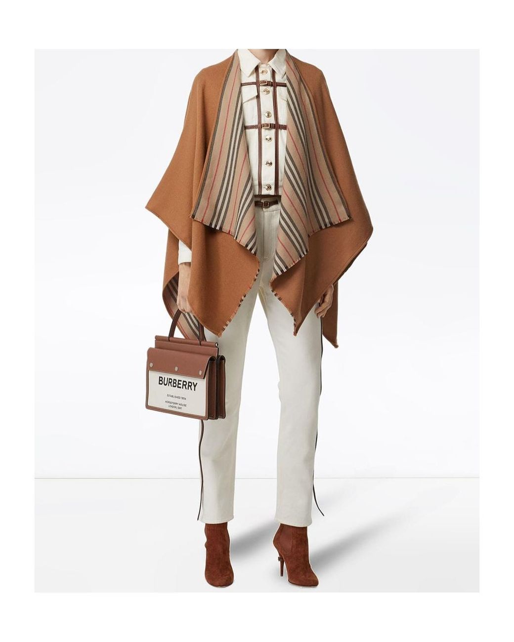 Burberry Brown Icon Stripe Detail Cape