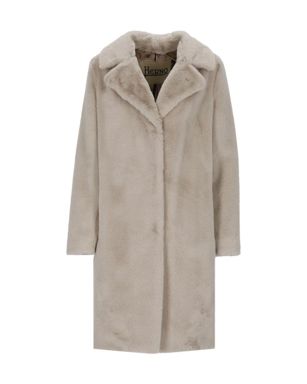 Herno Gray Faux-Fur Single-Breasted Coat