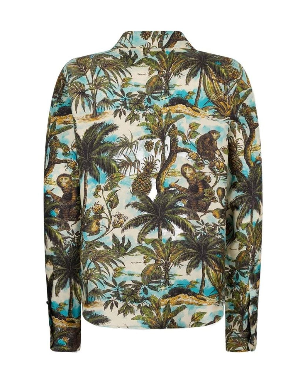 DSquared² Green Monkey Printed Notch Collar Shirt for men