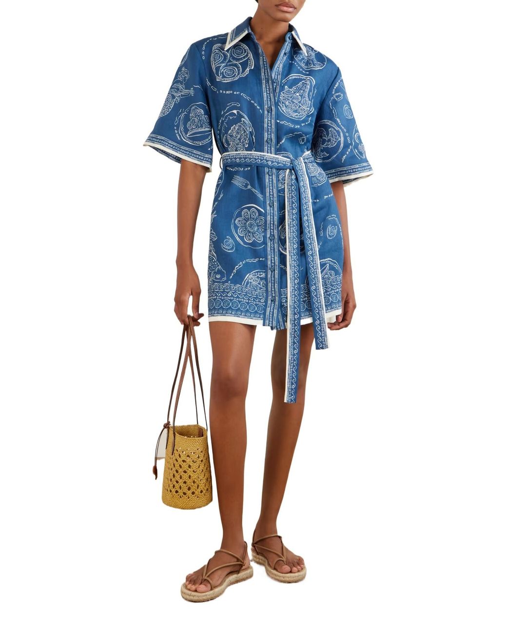 ALÉMAIS Blue Printed Linenblend Dress