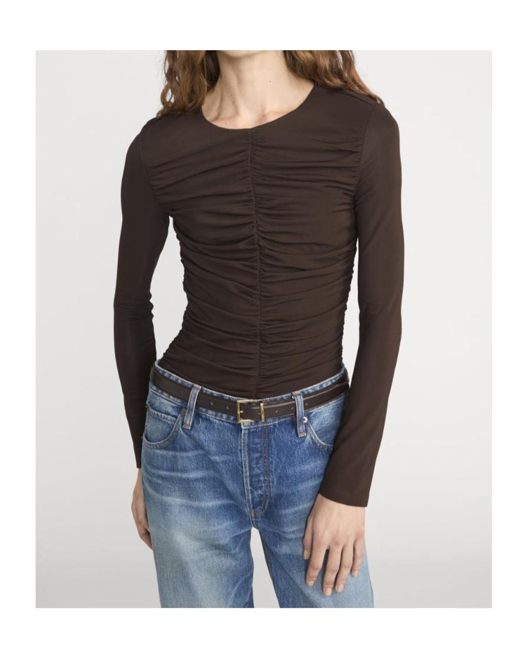 FRAME Black Long-Sleeved Pleated T-Shirt