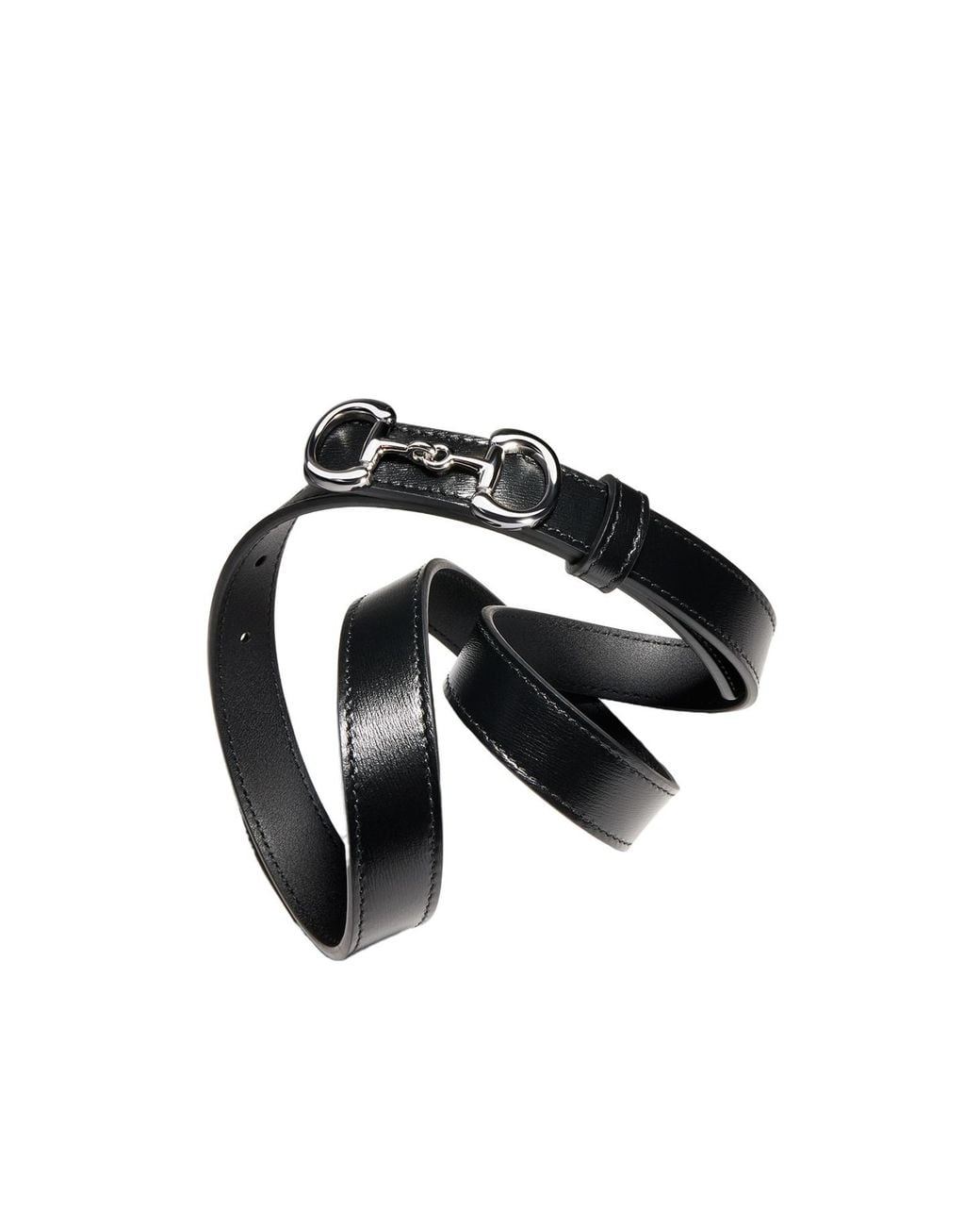Gucci Black Thin Belt With Horsebit Buckle
