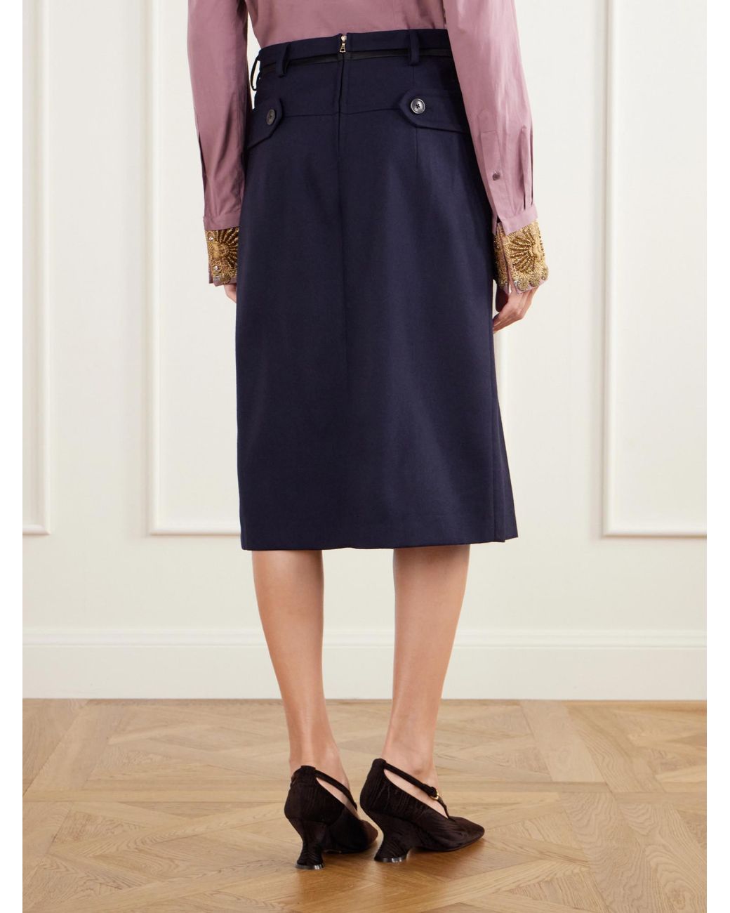 Dries Van Noten Blue Wool Midi Skirt