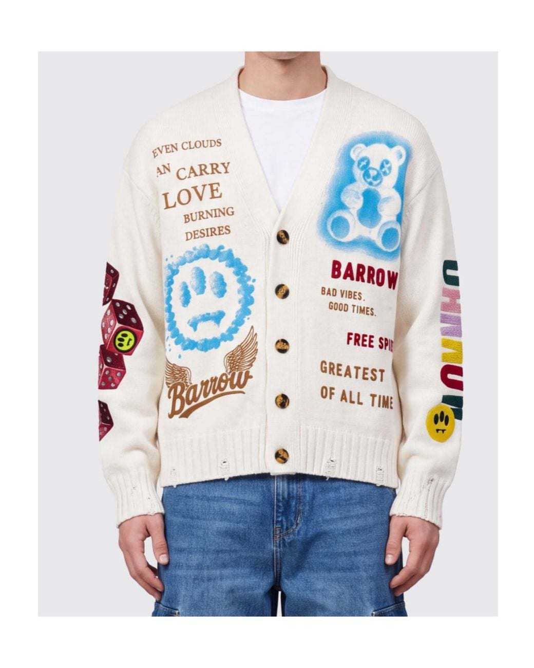 Barrow White Dice Intarsia Cardigan for men