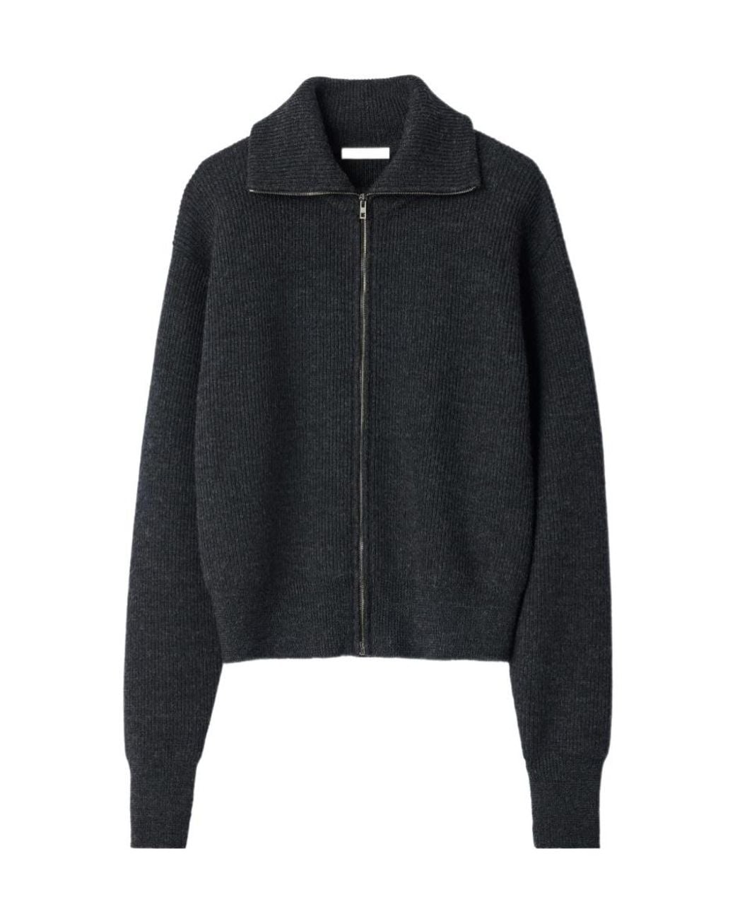 Lemaire Black Zip-Up Ribbed-Knit Cardigan for men