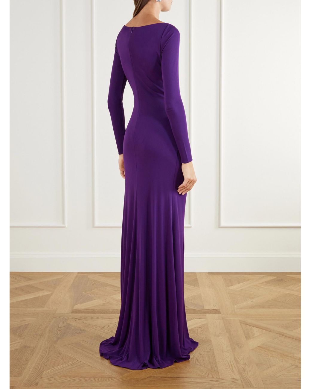 Alex Perry Purple Gathered Jersey Gown