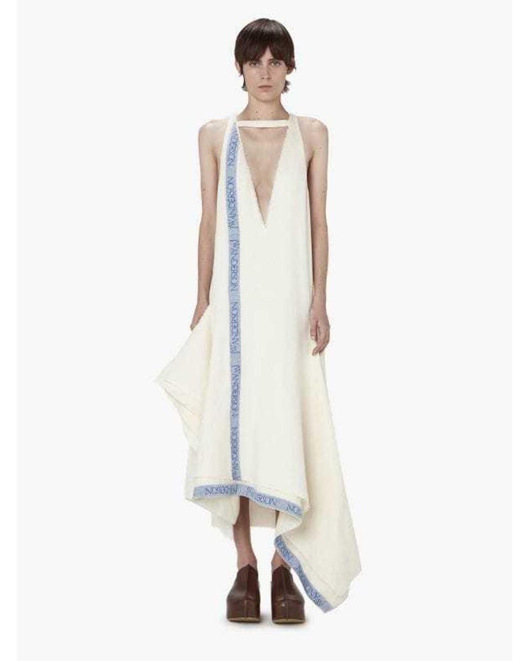 J.W. Anderson White Jw Anderson Logo Trim V-Neck Dress