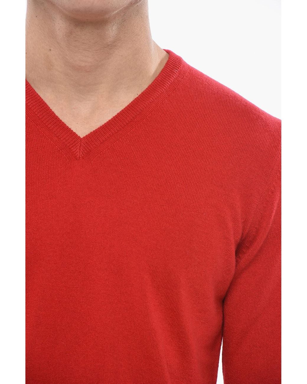 Malo Red V-Neck Cashmere Fine-Knit Top for men