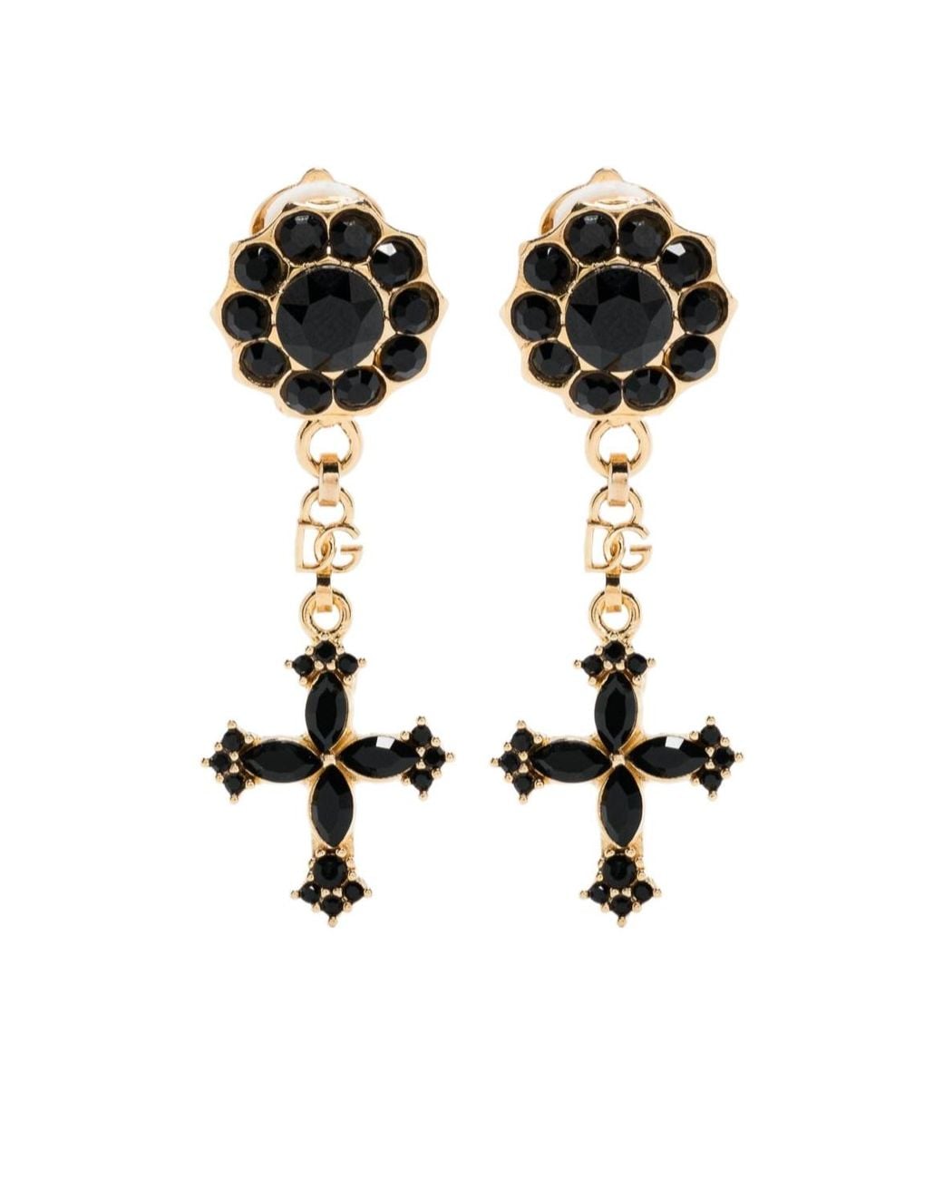 Dolce & Gabbana Black Cross Drop Clip On Earrings