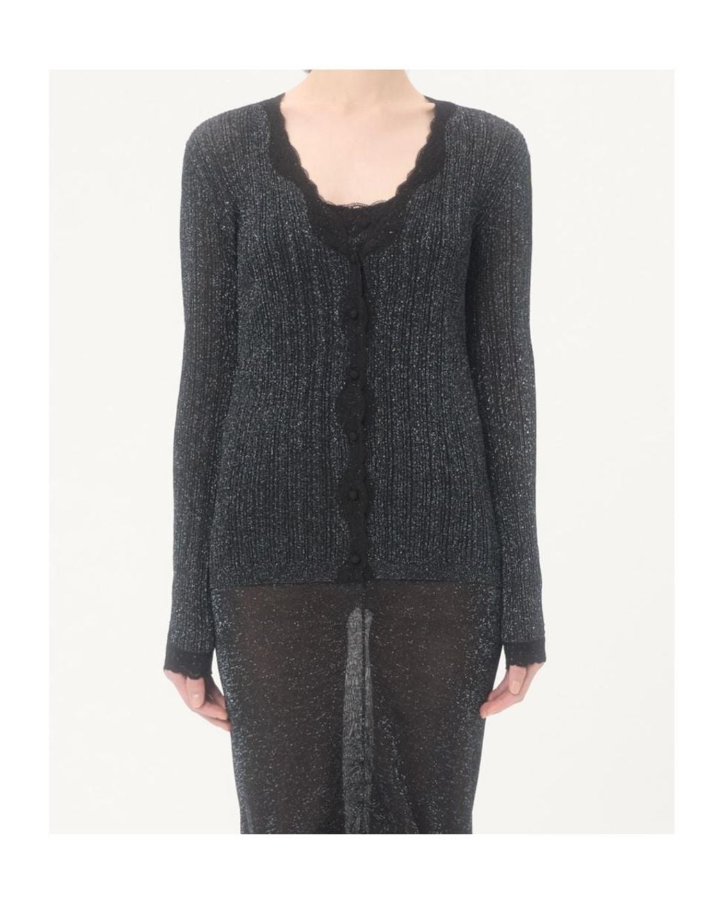 Valentino Black Lurex Knit Cardigan With Lace
