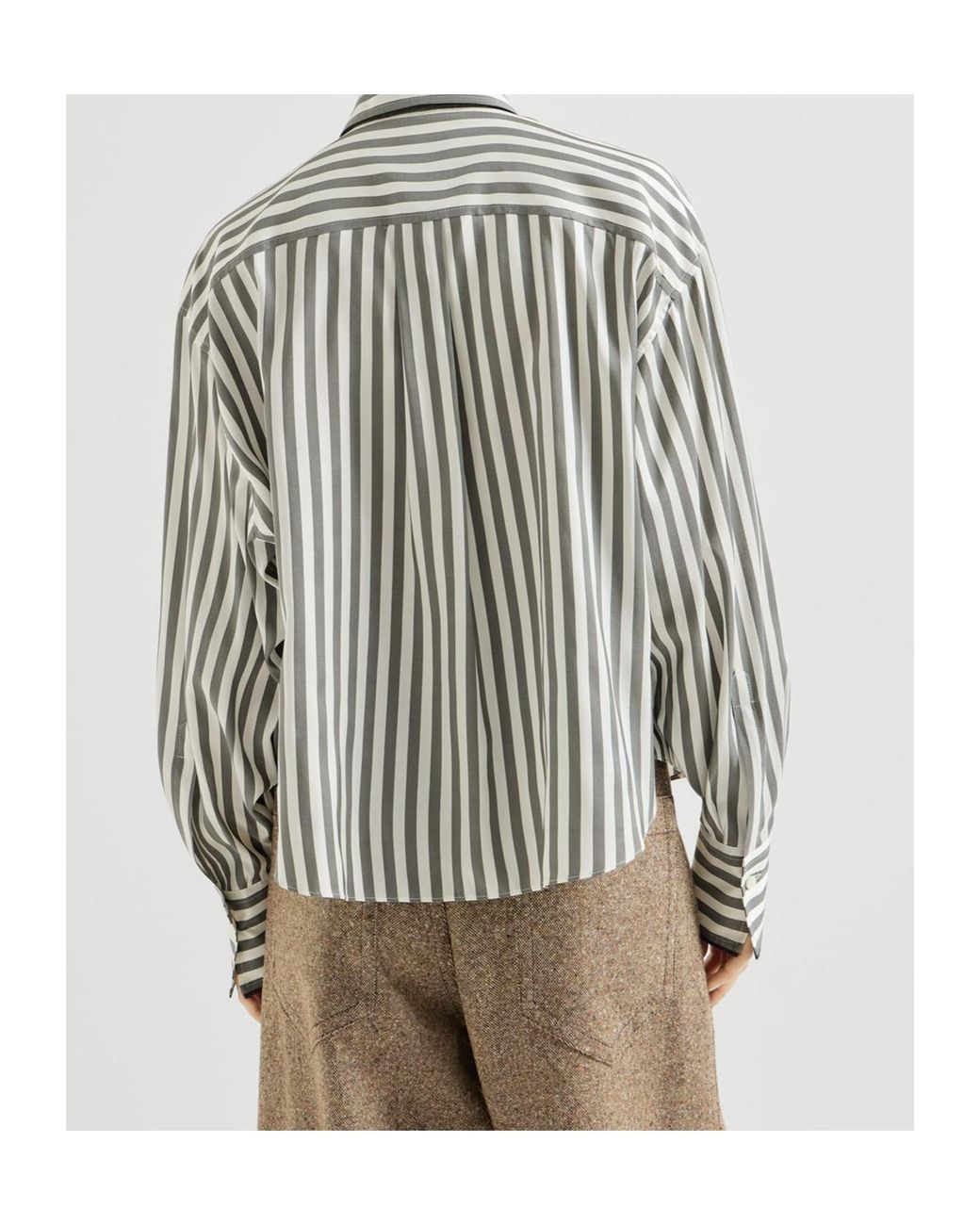 Brunello Cucinelli White Foulard Striped Poplin Shirt