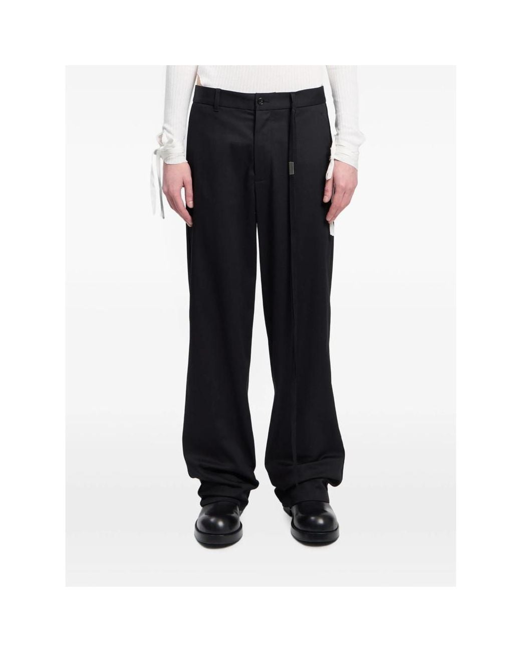 Ann Demeulemeester Black Cotton-Drill Straight-Leg Trousers for men