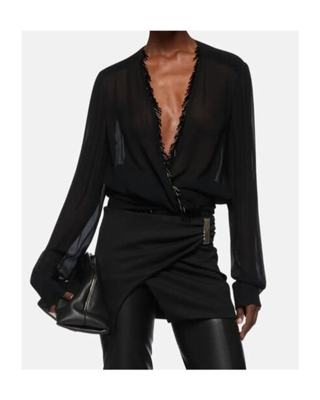 The Attico Black The Logo Embellished Fringed Blouse