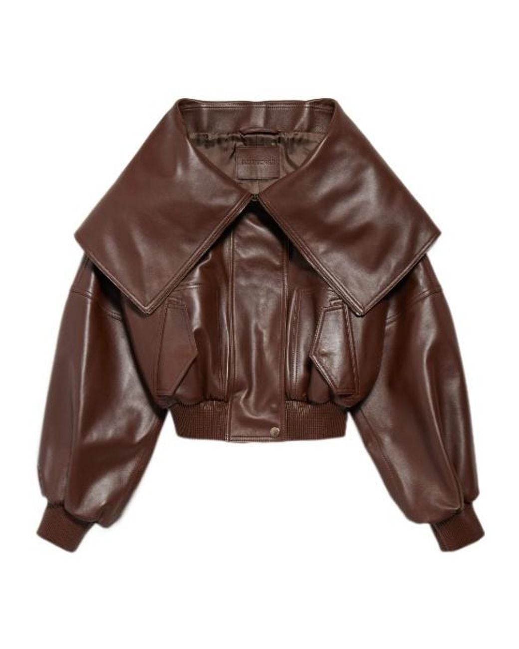 Balenciaga Brown Wrap Collar Leather Jacket