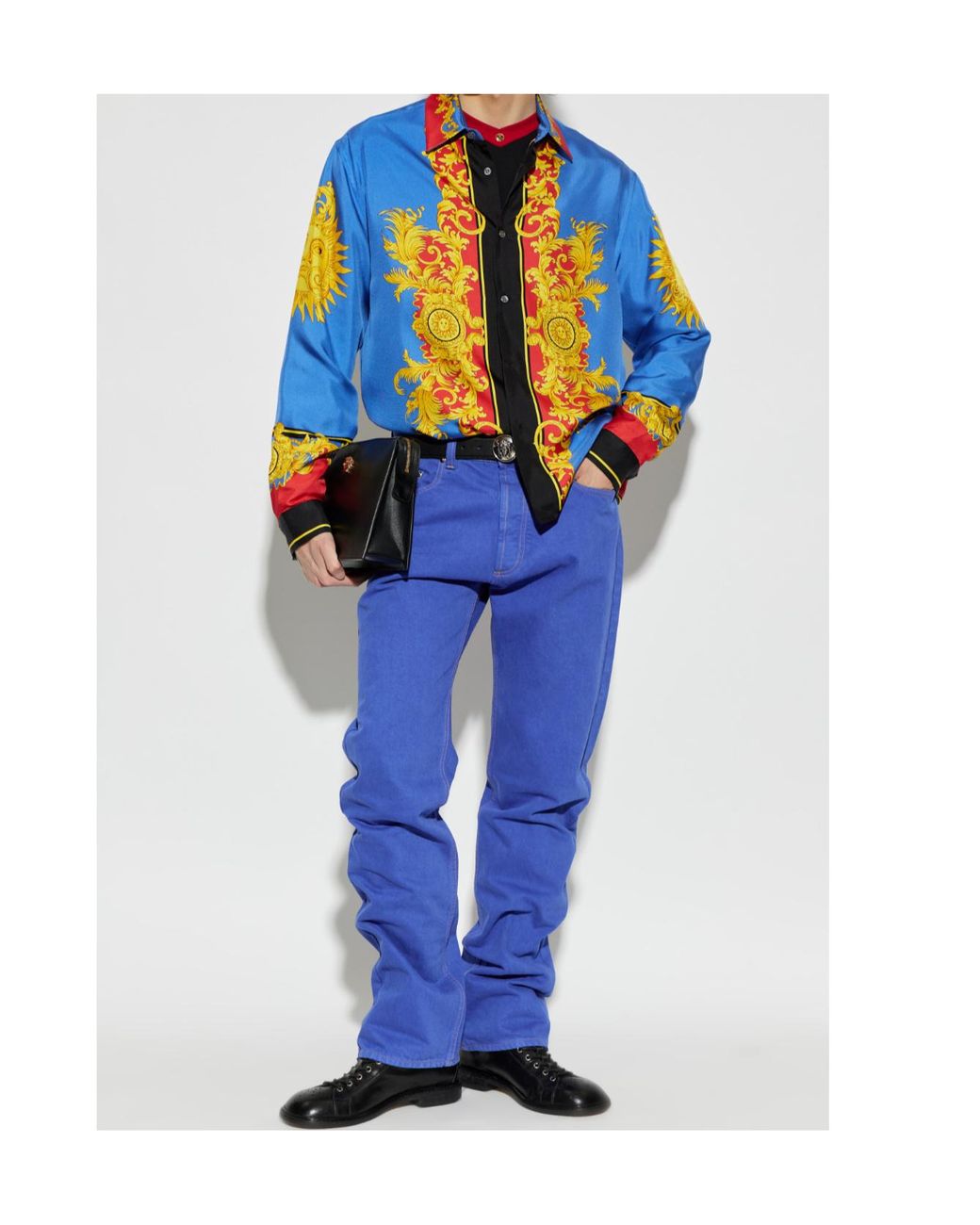 Versace Blue Baroque Sun Print Shirt for men