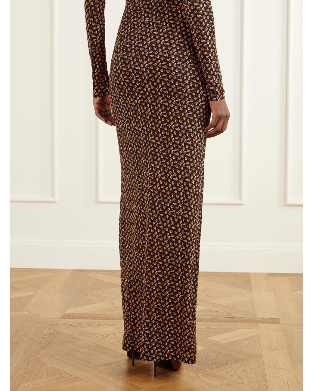 Rabanne Brown Floral-Jacquard Crepe Maxi Skirt