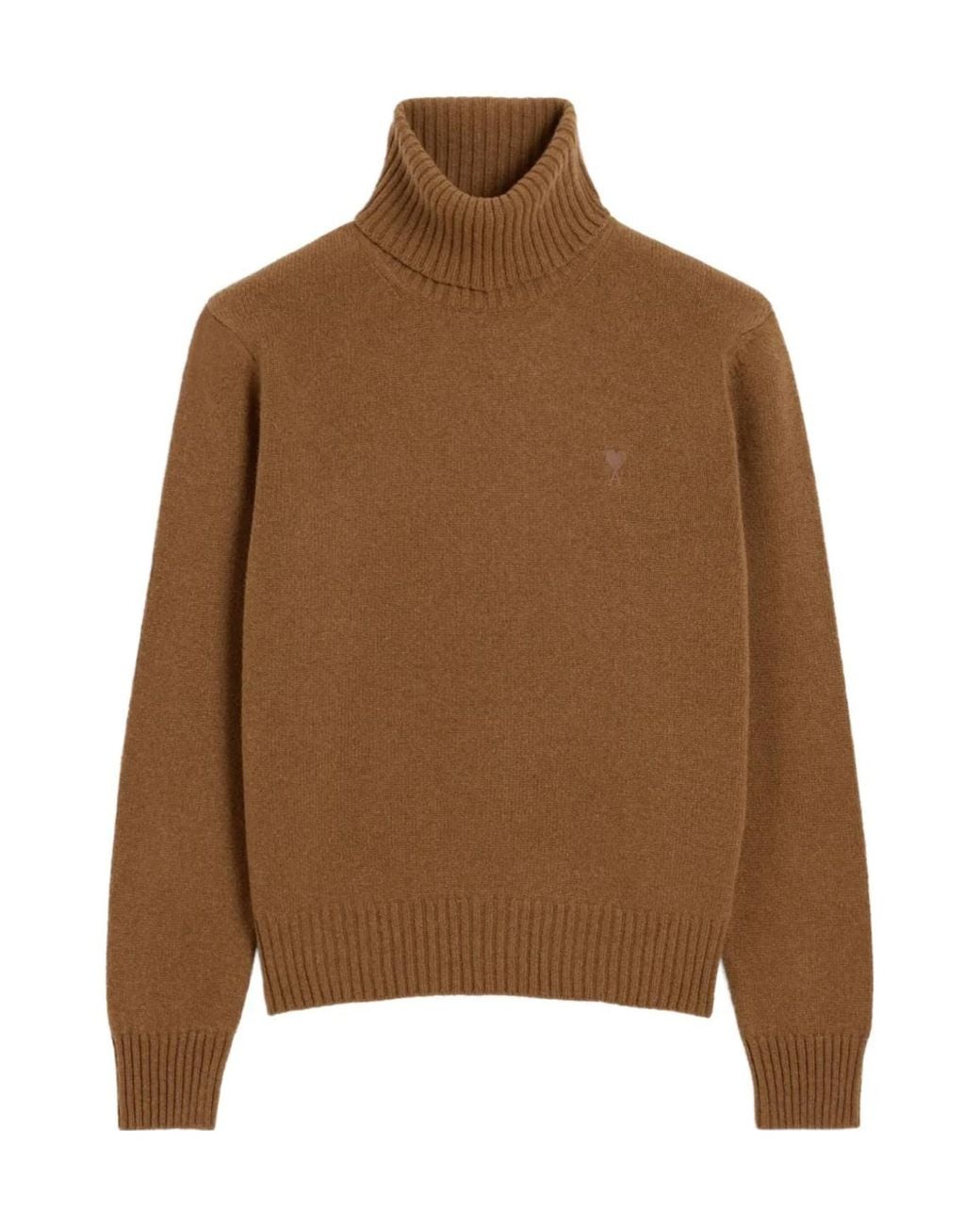 AMI Brown Roll Neck Ribbed Hem Jumper for men