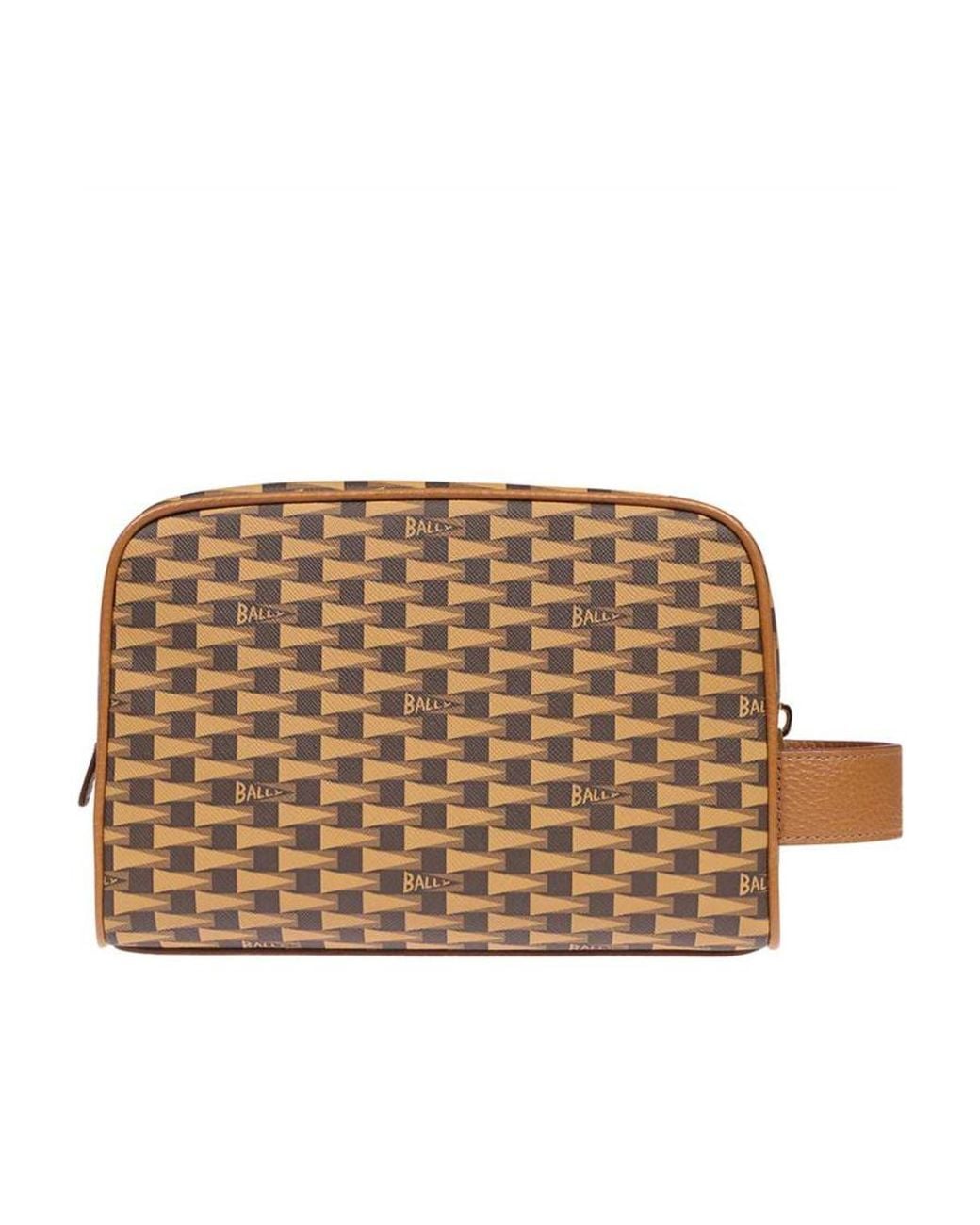 Bally Brown Printed Zip Clutch for men