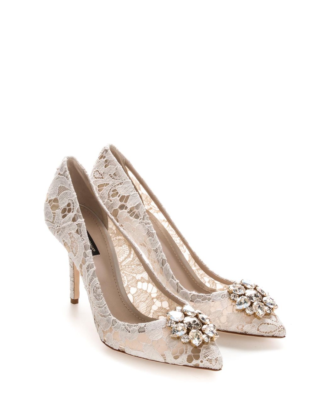 Dolce & Gabbana White Bellucci Lace Embellished Pumps