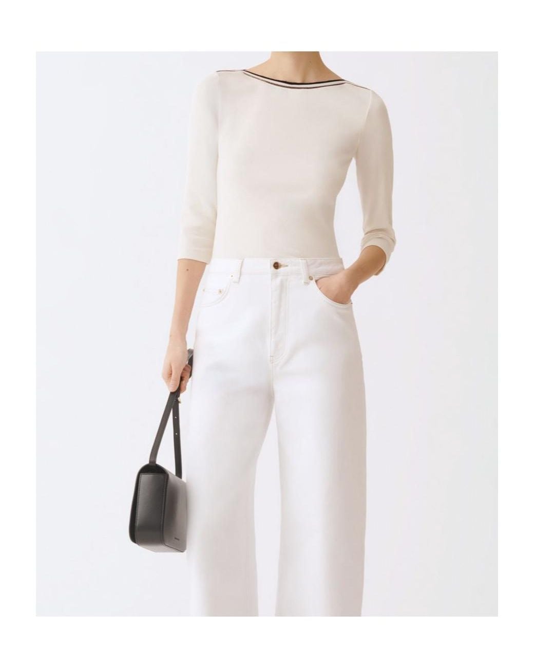 Fabiana Filippi White Boat-Neck Embellished Ribbed Top