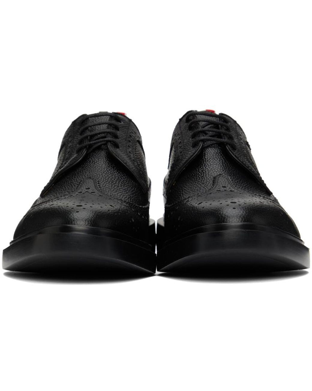 Thom Browne Black Longwing Almond-Toe Derby Shoes for men