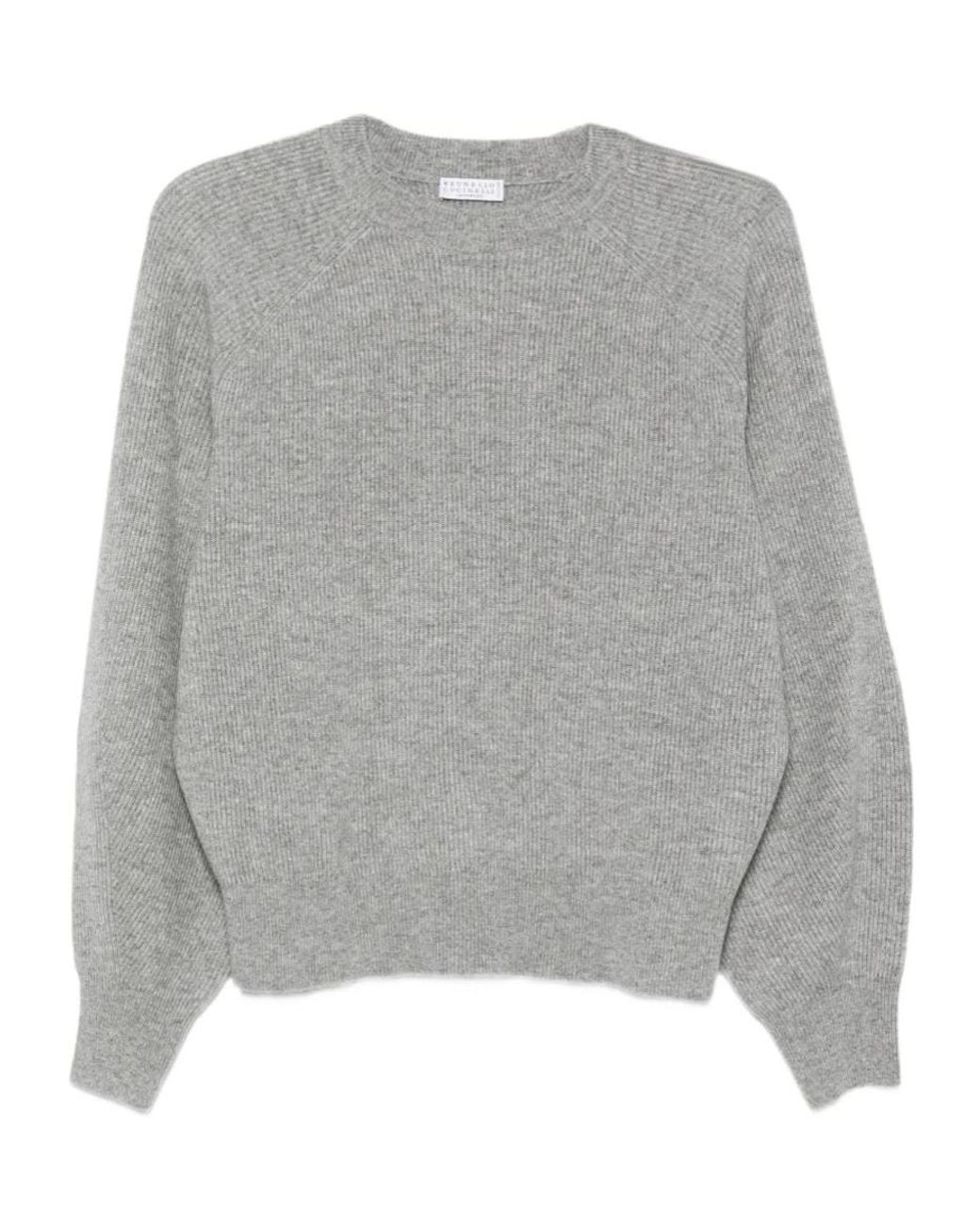 Brunello Cucinelli Gray Raglan-Sleeve Sweater
