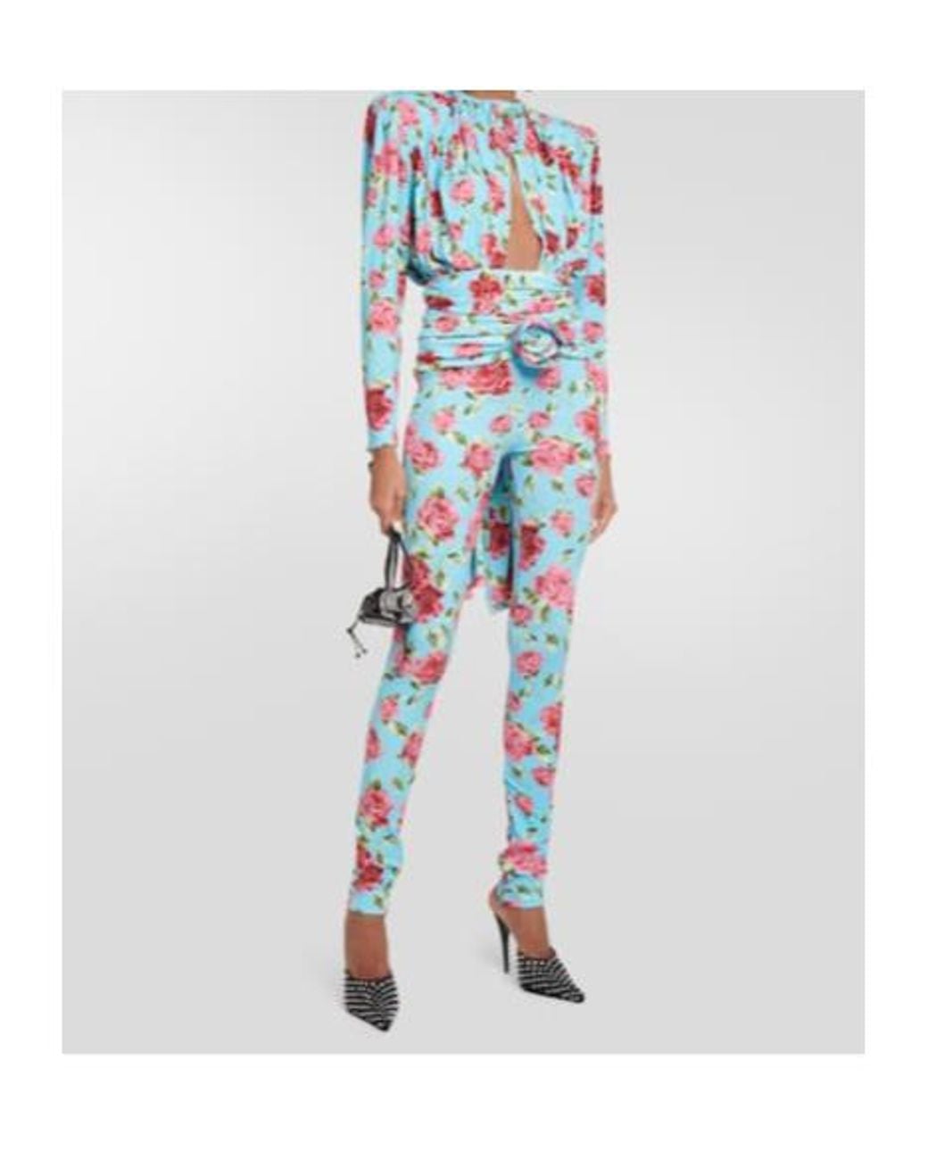 Magda Butrym Blue Floral-Appliqué Printed Leggings
