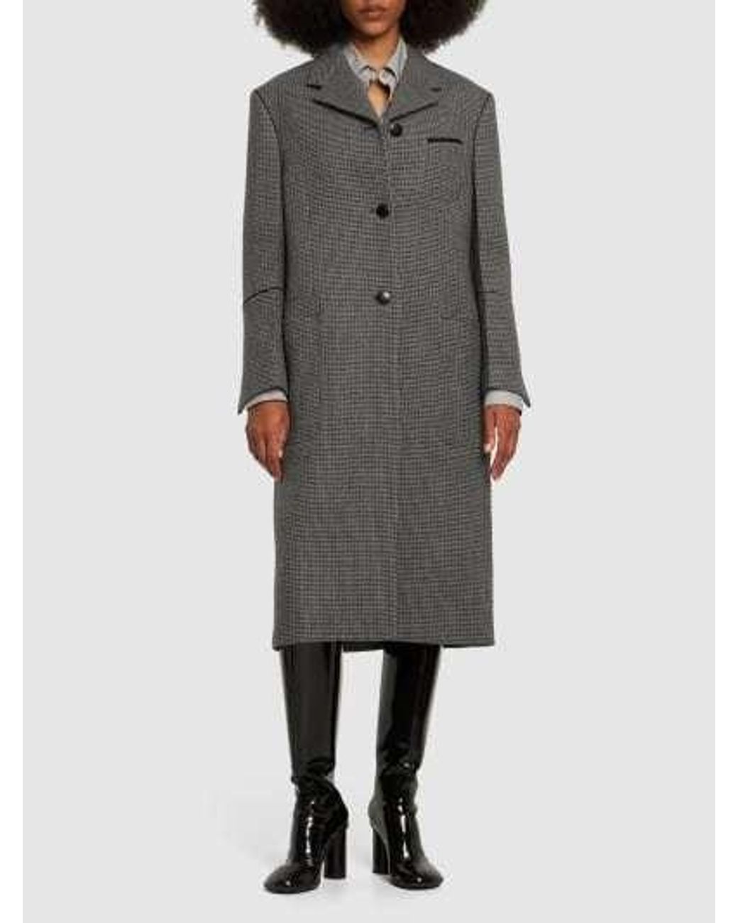 Ferragamo Gray Long-Sleeved Houndstooth Coat