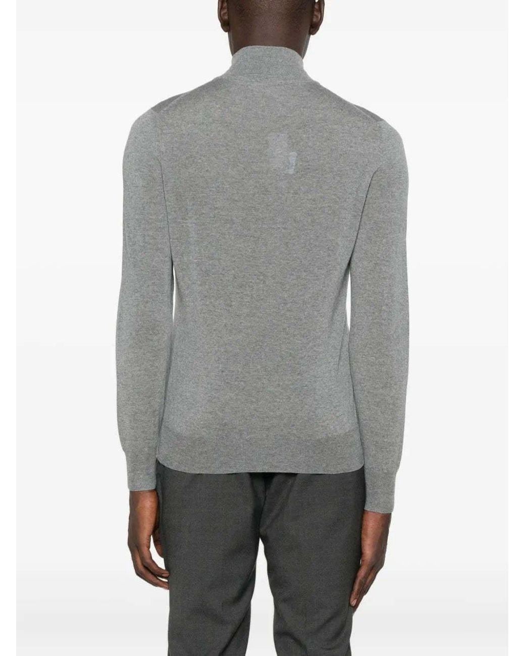 Canali Gray Half-Zip Wool Sweater for men