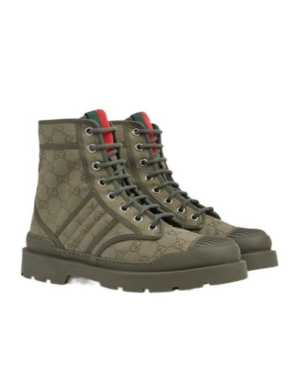 Gucci Green Monogrammed Lace-Up Boots for men