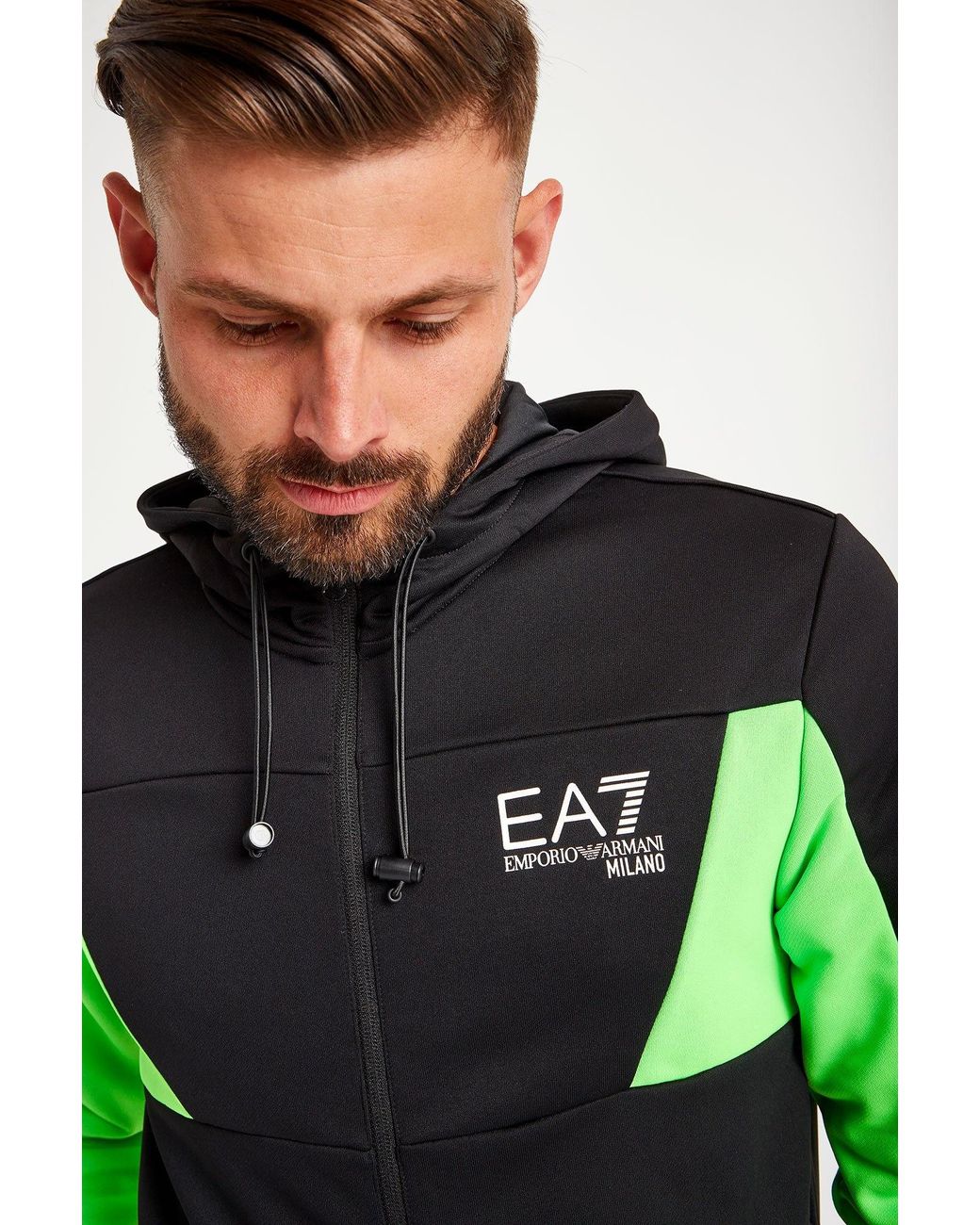Emporio Armani Green Color-Block Hooded Casual Jacket for men