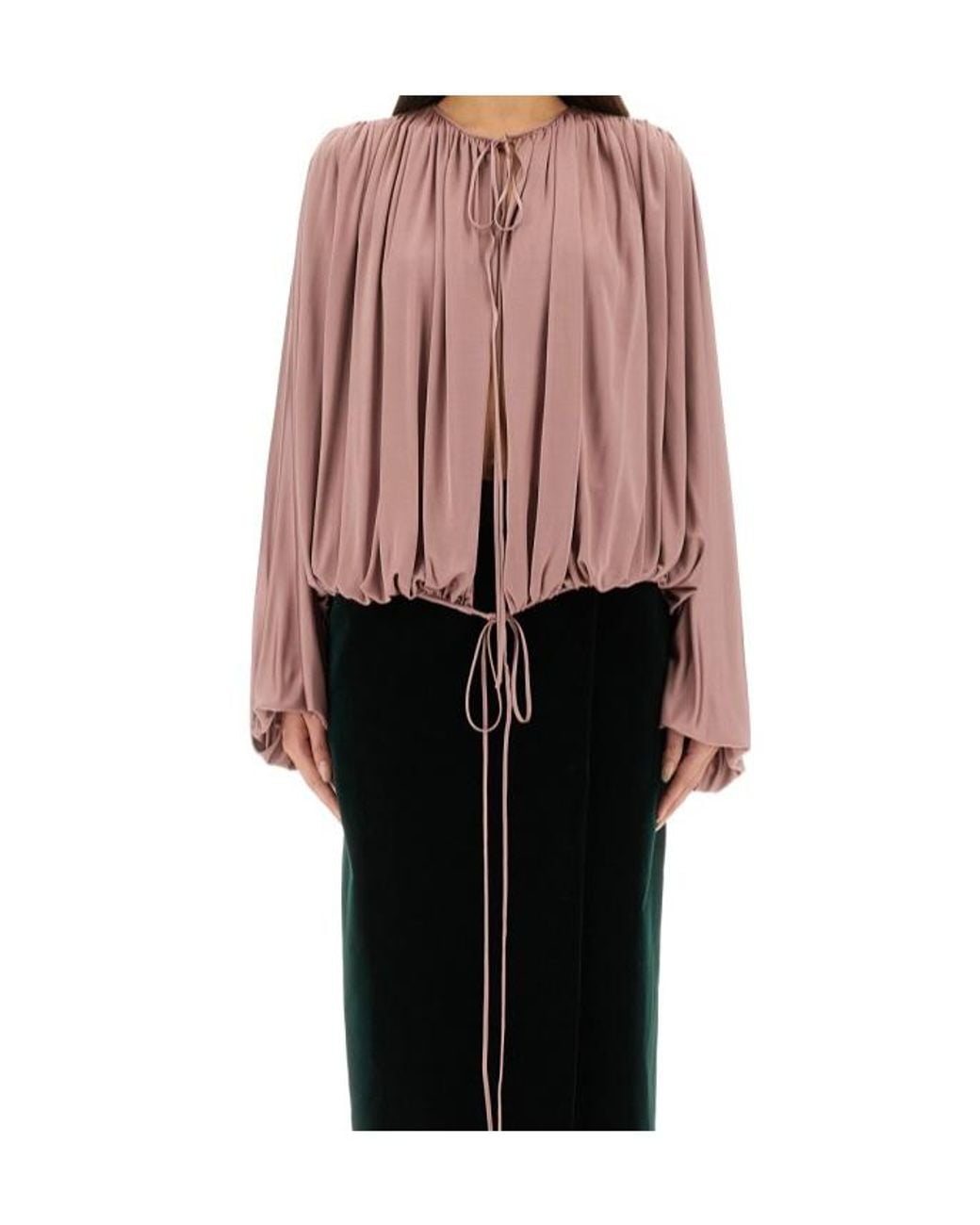 Saint Laurent Purple Gathered Drawstring Blouse