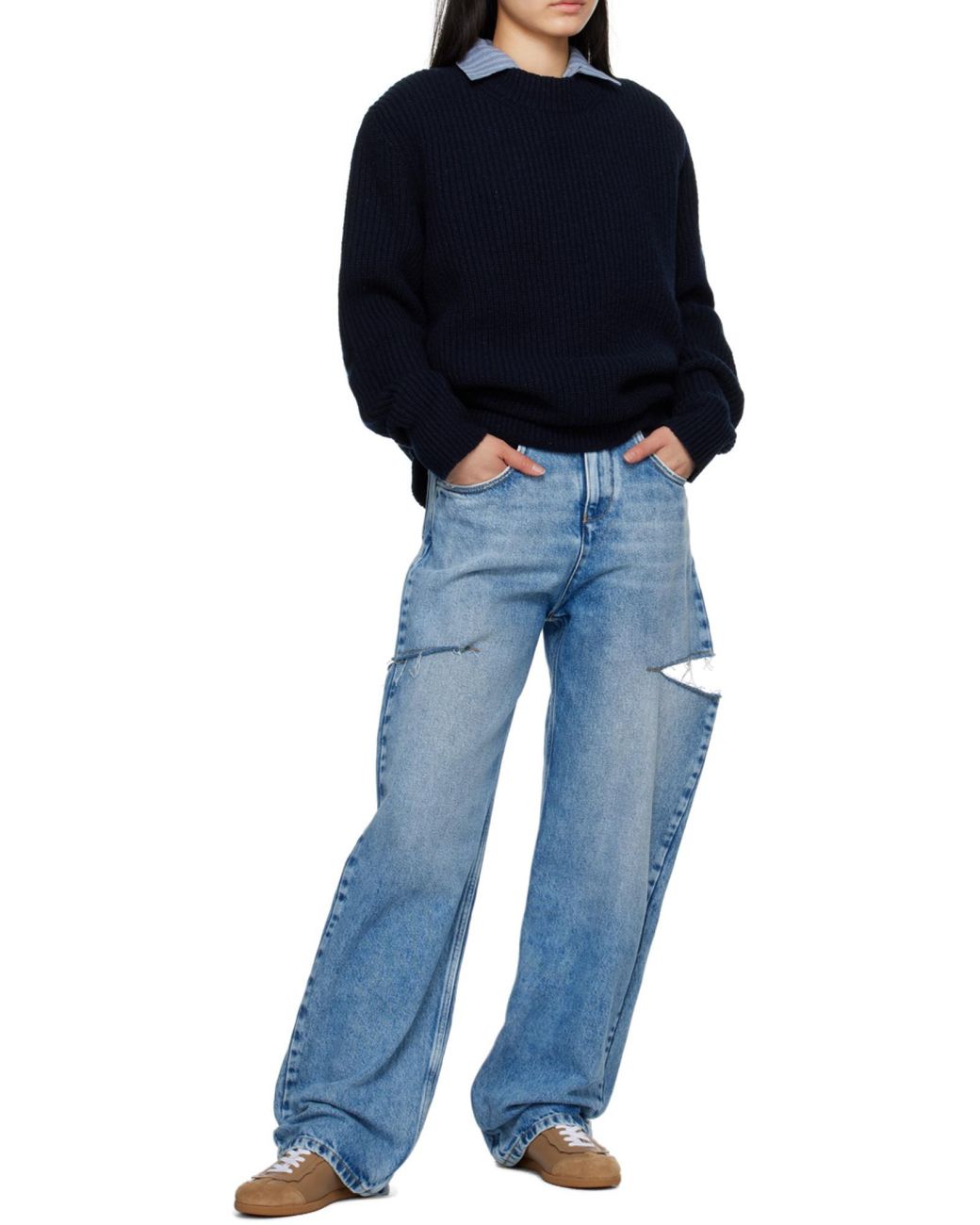 Maison Margiela Blue High-Neck Long-Sleeved Knitted Pullover for men