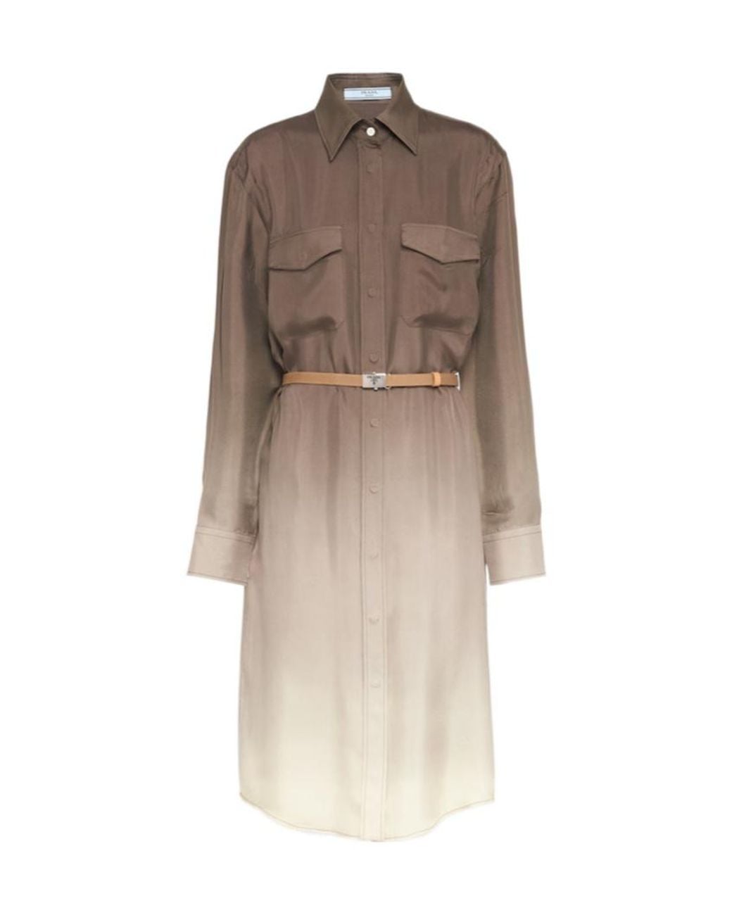 Prada Brown Gradient Belted Shirtdress