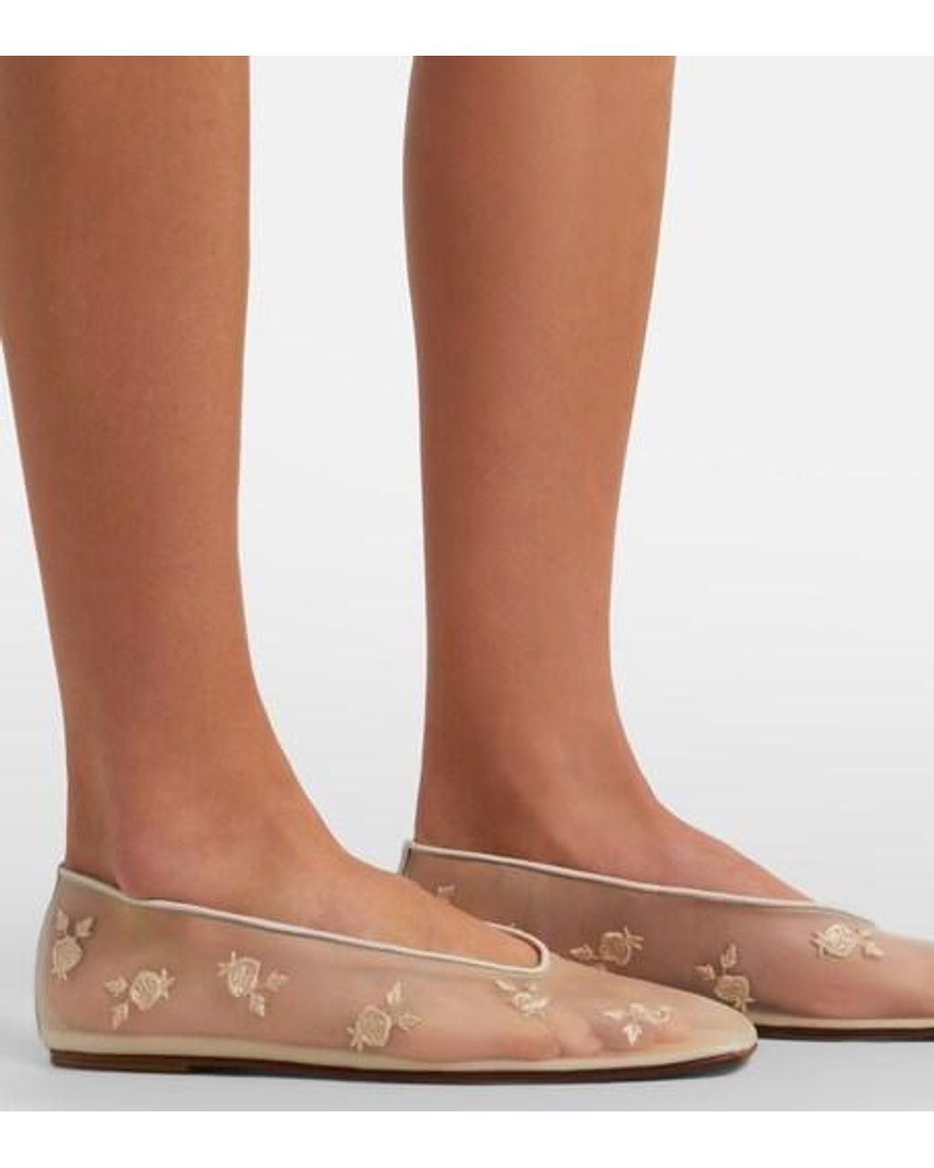 Magda Butrym White Embroidered Mesh Ballet Flats