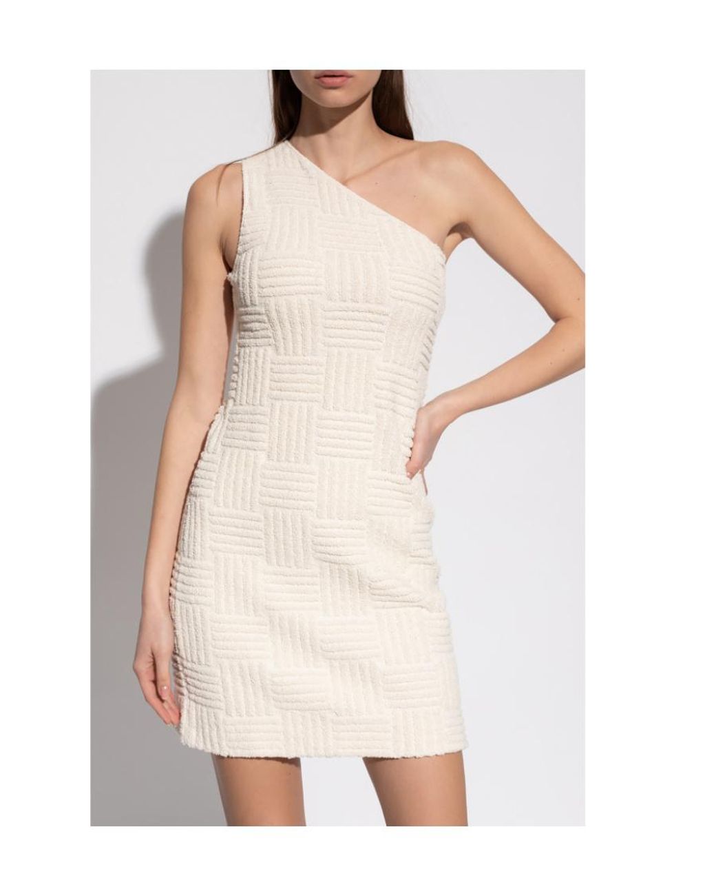 Bottega Veneta White Jacquard One-Shoulder Mini Dress