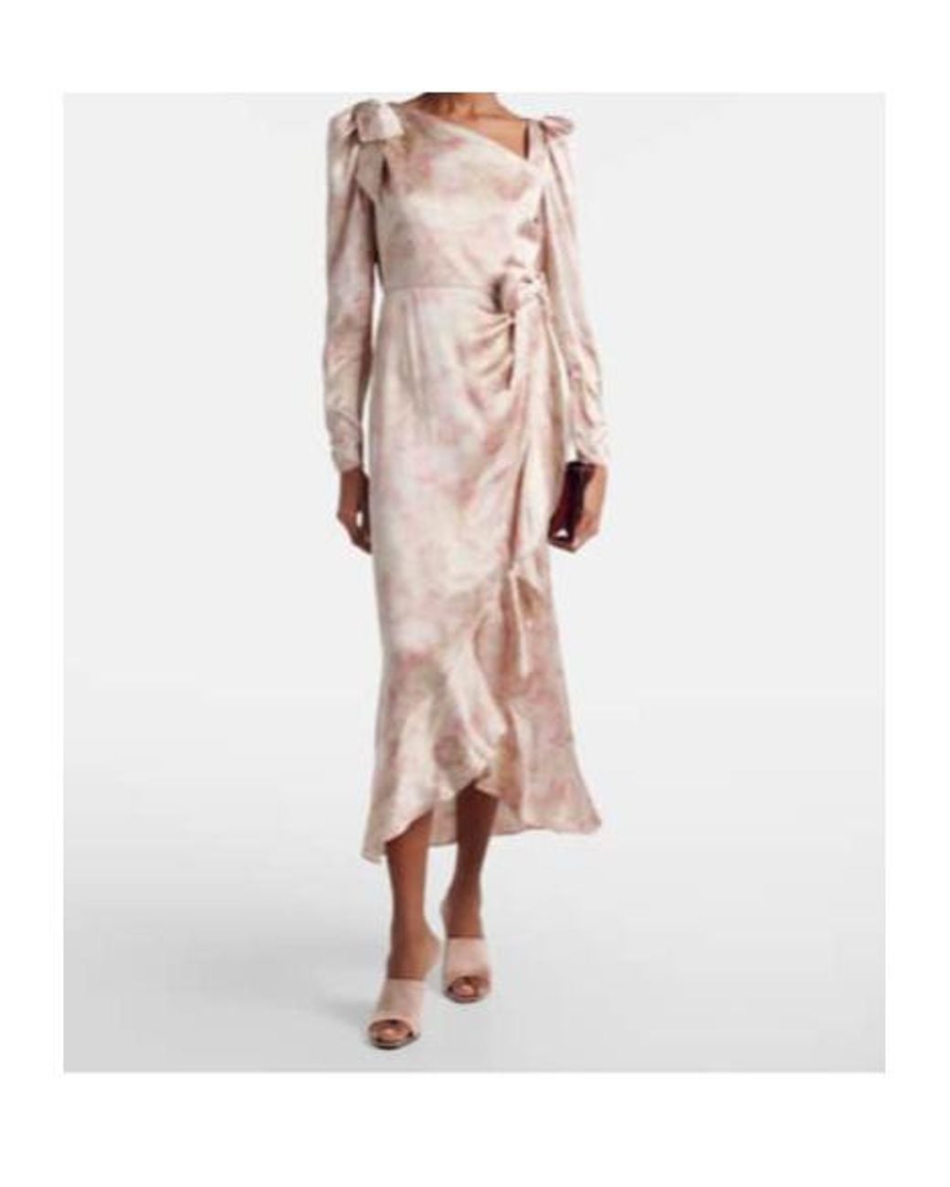 Alessandra Rich Natural Bow-Detail Floral Silk Satin Midi Dress