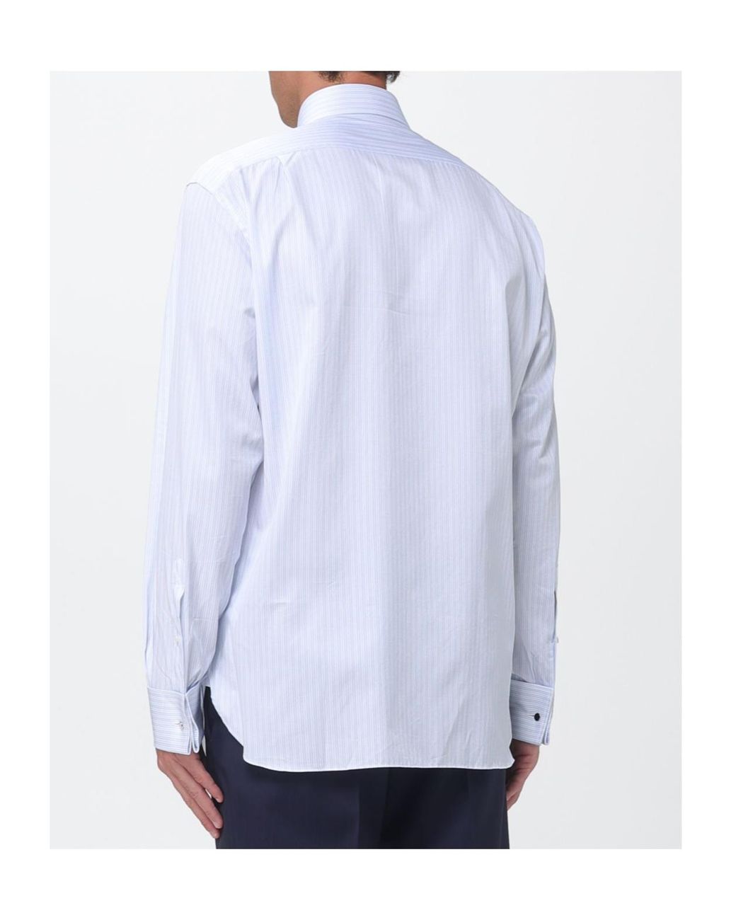 Zegna Blue Striped Poplin Shirt for men