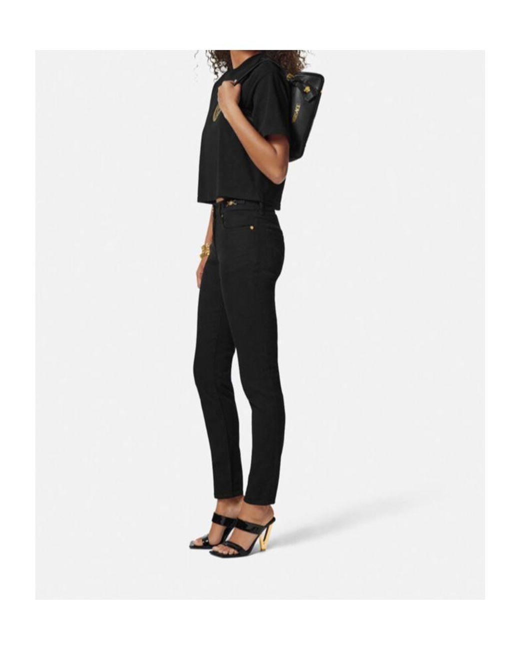 Versace Black Logo-Lettering Zipped Shoulder Bag