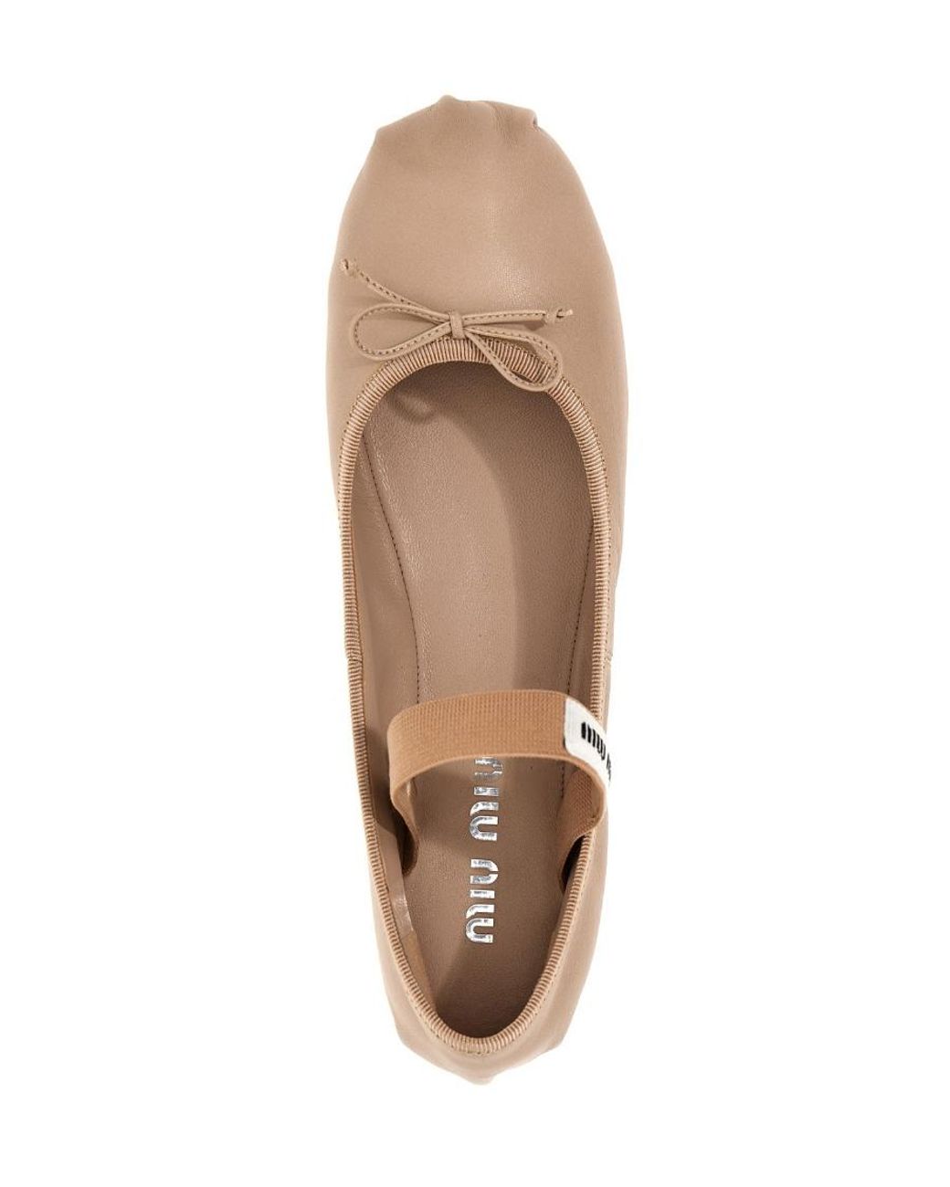 Miu Miu Natural Logo-Printed Bow Detailed Ballerina Shoes